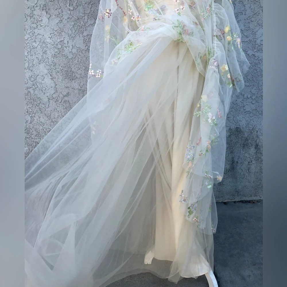 Tulle A-Line Spaghetti Straps Prom Dress Princess Embroidered Sz 4 - Picture 7 of 11